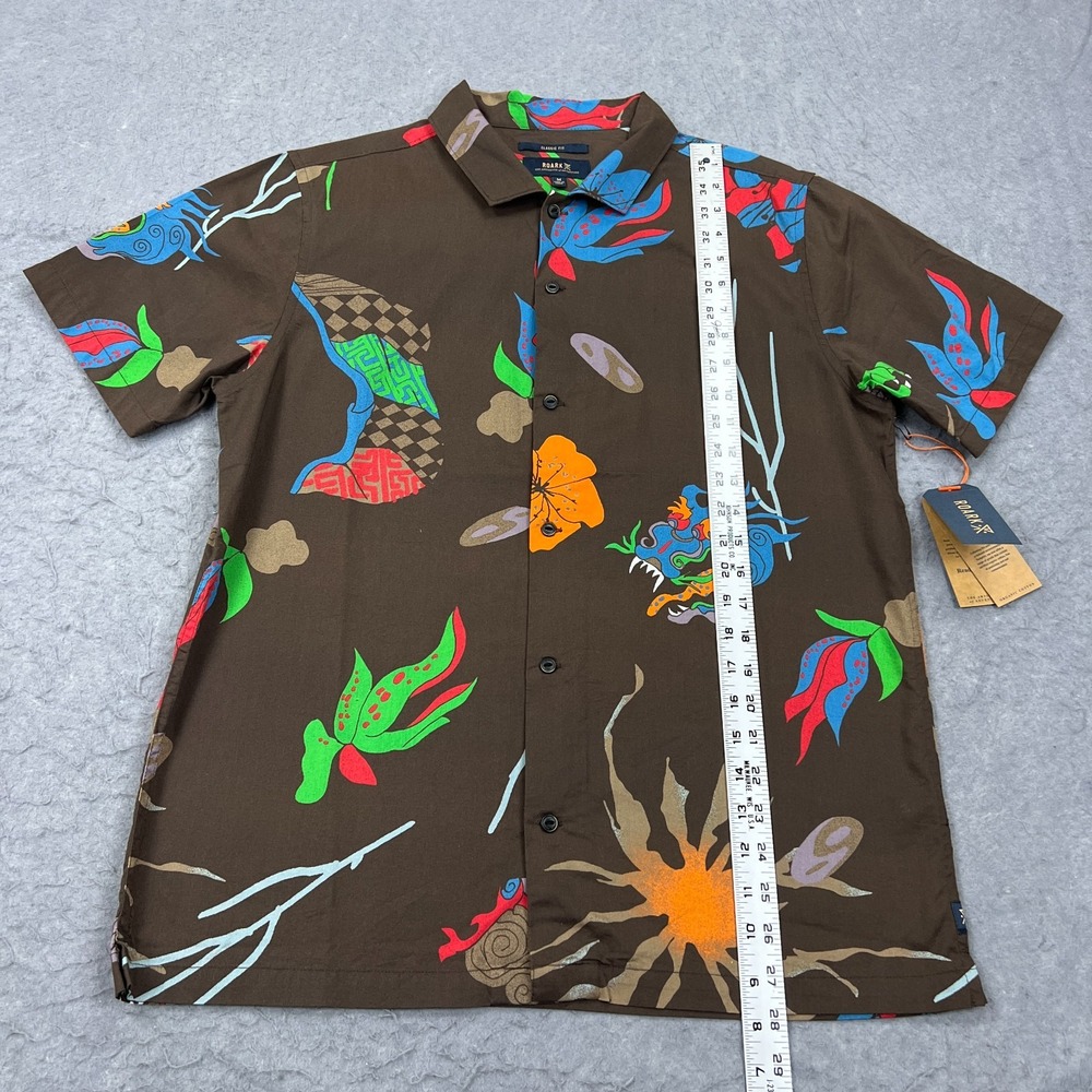Roark Shirt Men's Medium Gonzo S/S Woven Coffee Phantasm AOP Organic Button Up - Picture 5 of 10